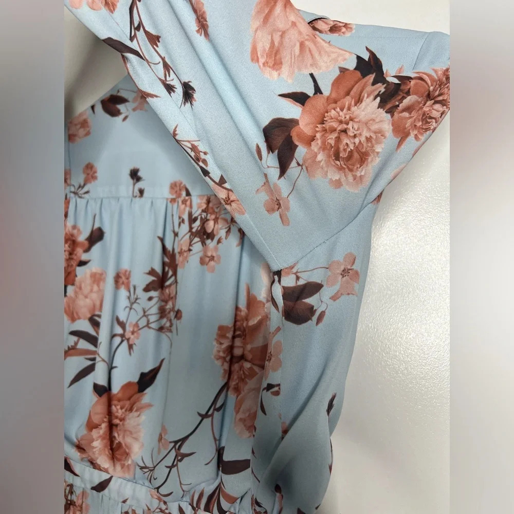 Fame and Partners - The Orianna Maxi - Blue Floral Long sleeve Dress- US 0 - RTR - Picture 11 of 12